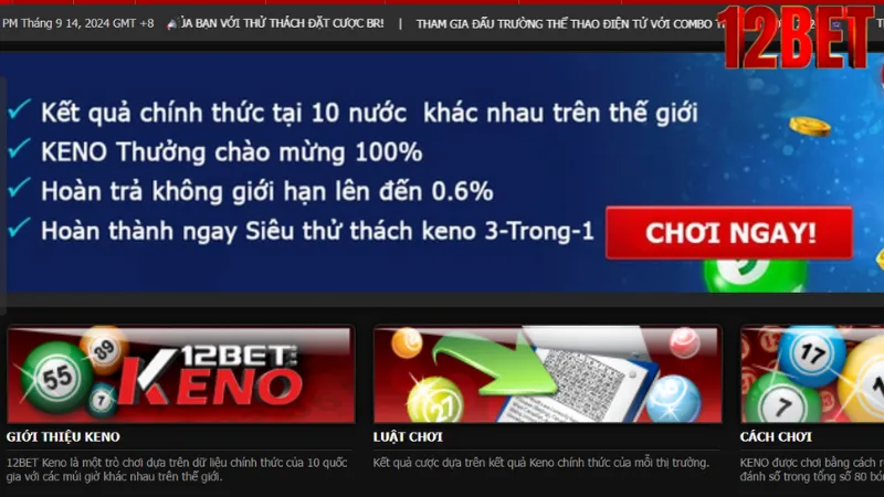 Giới thiệu một số loại kèo Keno có tại 12Bet
